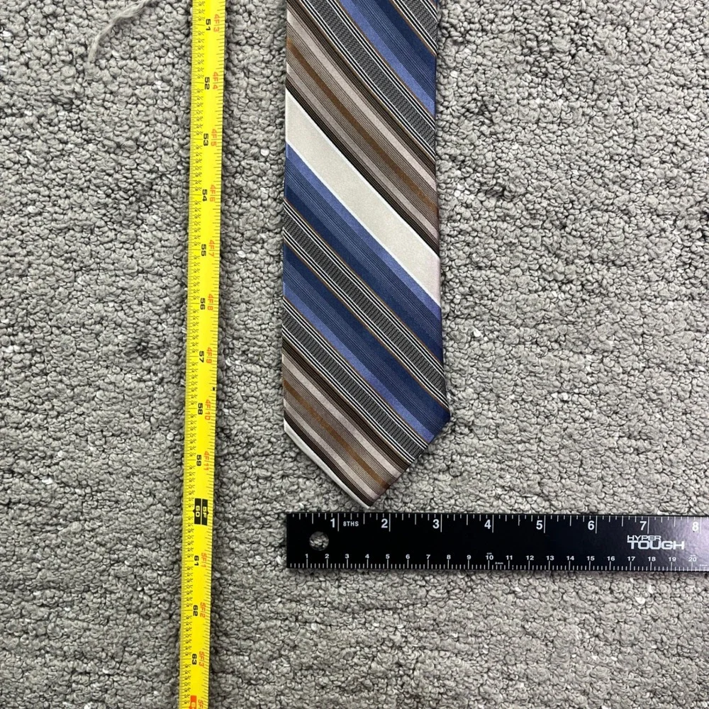 Calvin Klein Necktie Mens OS Blue Brown Striped Silk Formal Business 624